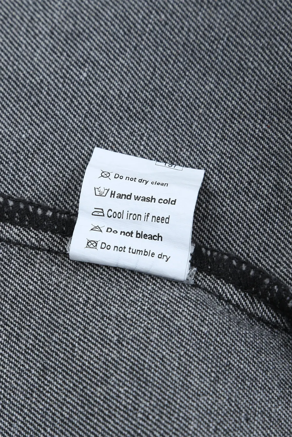 Black Lapel Distressed Raw Hem Buttons Denim Jacket