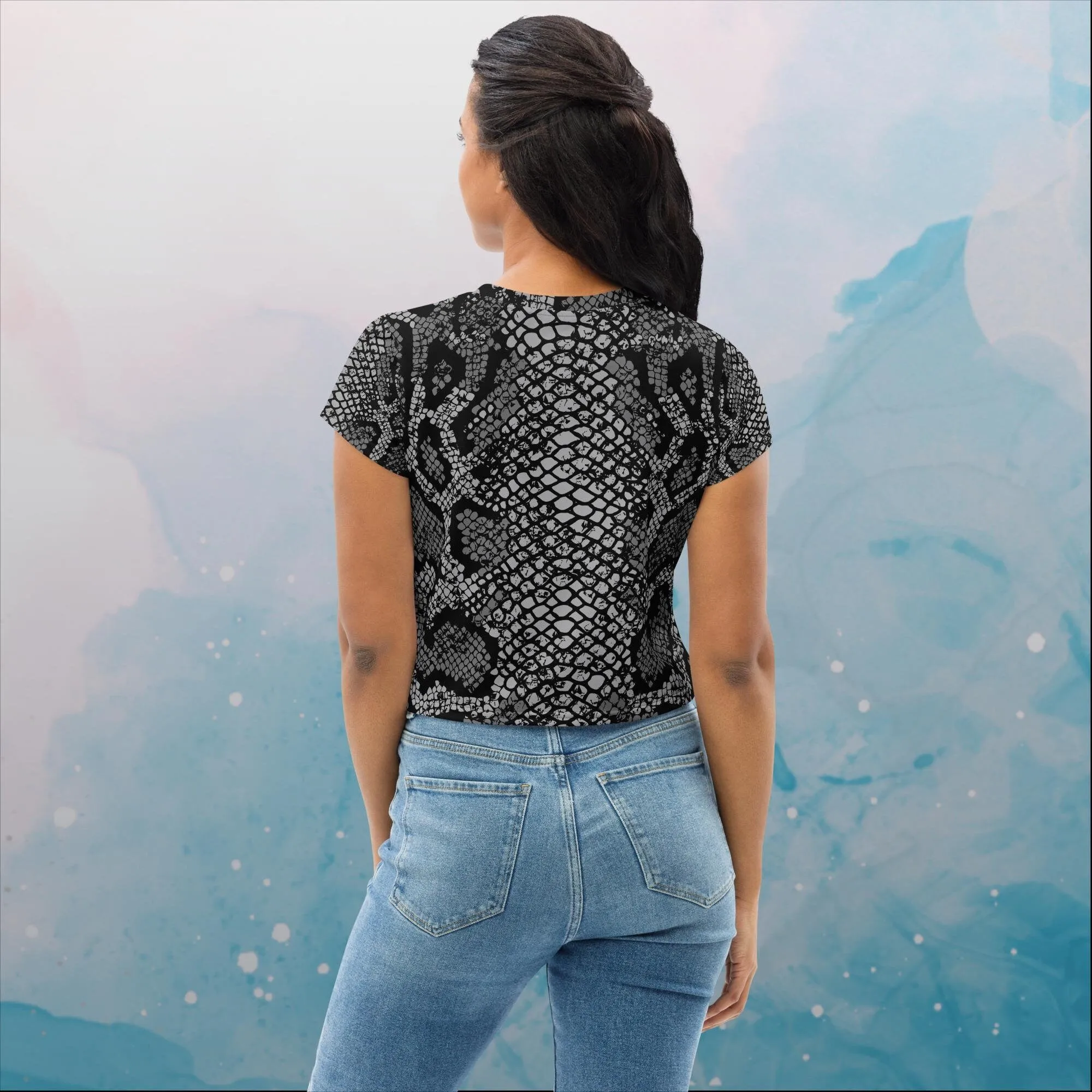 Black Snake Skin Print Womens Print Crop Tee