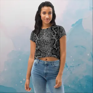 Black Snake Skin Print Womens Print Crop Tee