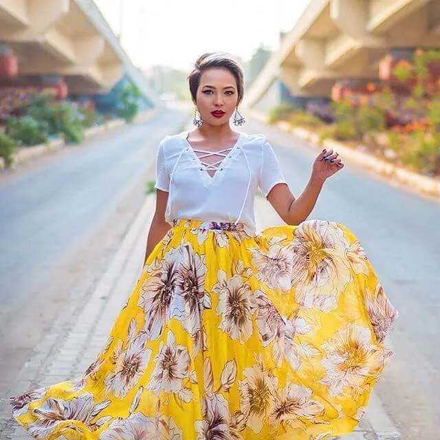 Bohemian Flower Print Wide Flare Maxi Skirt