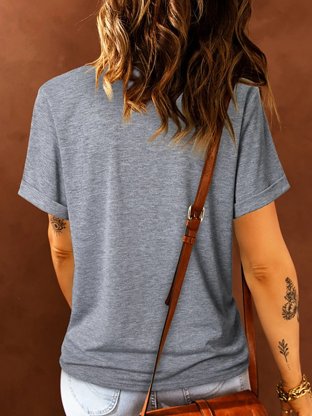 Bowknot Patterned Gray Casual Tee