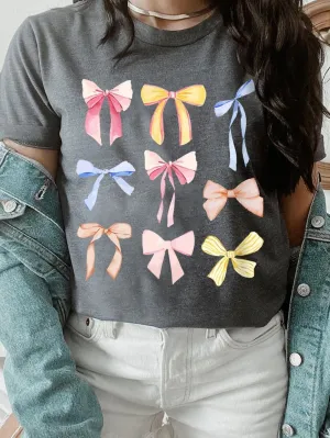 Bowknot Patterned Gray Casual Tee