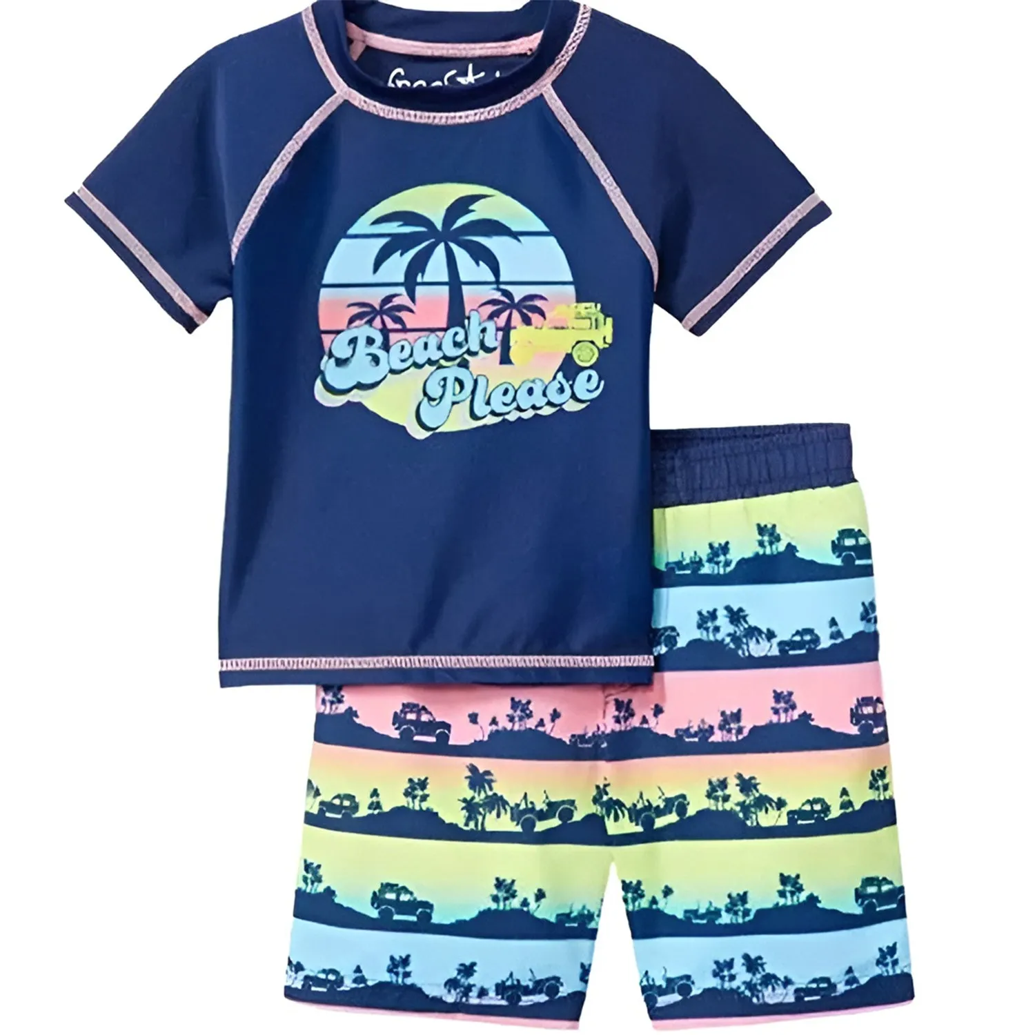 BX-SJAWB - Wholesale Little Boy's "Beach Please" Rash Guard & Swim Trunk Set