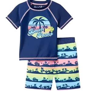 BX-SJAWB - Wholesale Little Boy's "Beach Please" Rash Guard & Swim Trunk Set