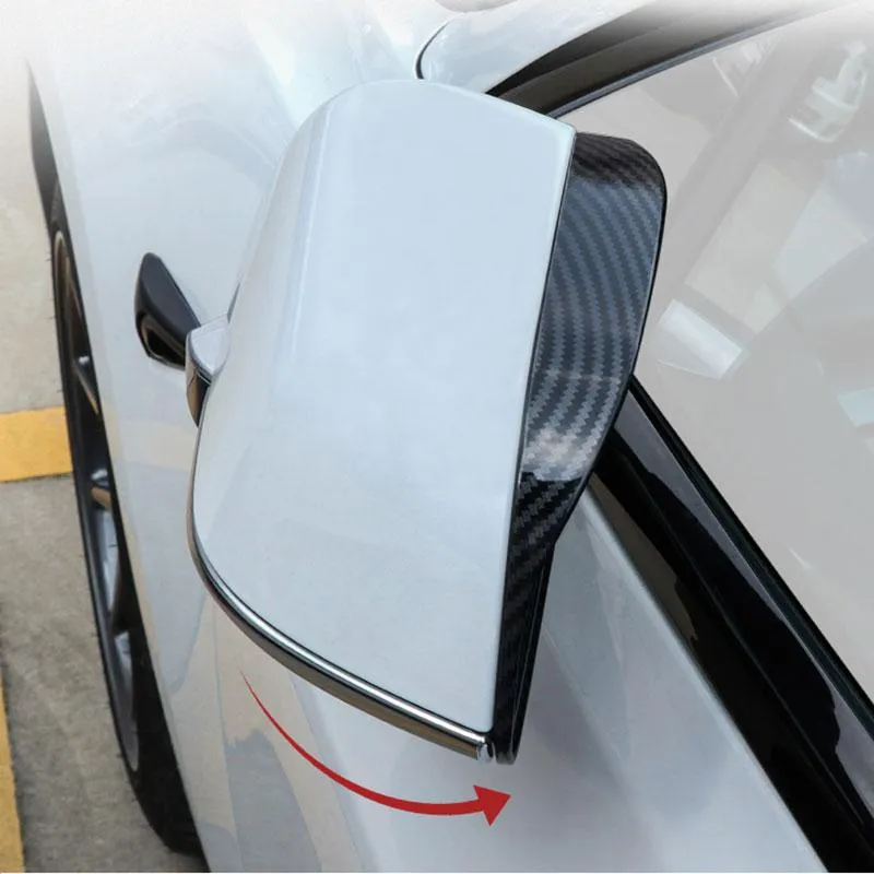 Car Rearview Mirror Cover Side for Tesla Model 3 Accessories Rain Guard Shield Rear View Mirror Guard Cover Trims ABS Car Exterior Accessory 2pcs (Bright carbon fiber)