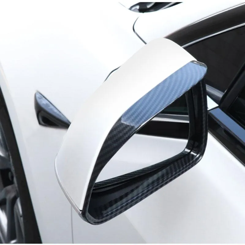 Car Rearview Mirror Cover Side for Tesla Model 3 Accessories Rain Guard Shield Rear View Mirror Guard Cover Trims ABS Car Exterior Accessory 2pcs (Bright carbon fiber)