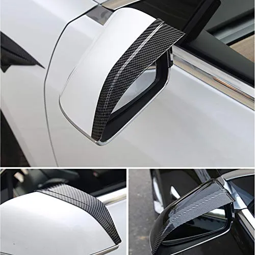 Car Rearview Mirror Cover Side for Tesla Model 3 Accessories Rain Guard Shield Rear View Mirror Guard Cover Trims ABS Car Exterior Accessory 2pcs (Bright carbon fiber)