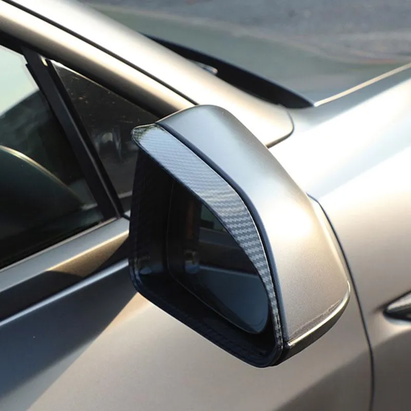 Car Rearview Mirror Cover Side for Tesla Model 3 Accessories Rain Guard Shield Rear View Mirror Guard Cover Trims ABS Car Exterior Accessory 2pcs (Bright carbon fiber)