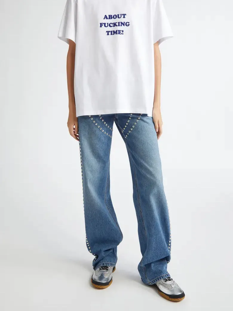 Chaps Studded Denim Wide Leg Jeans