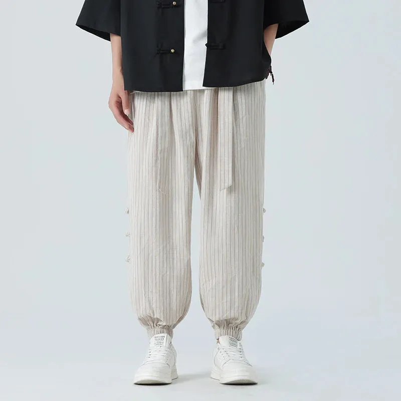Cicello - Cotton-Linen Striped Pants