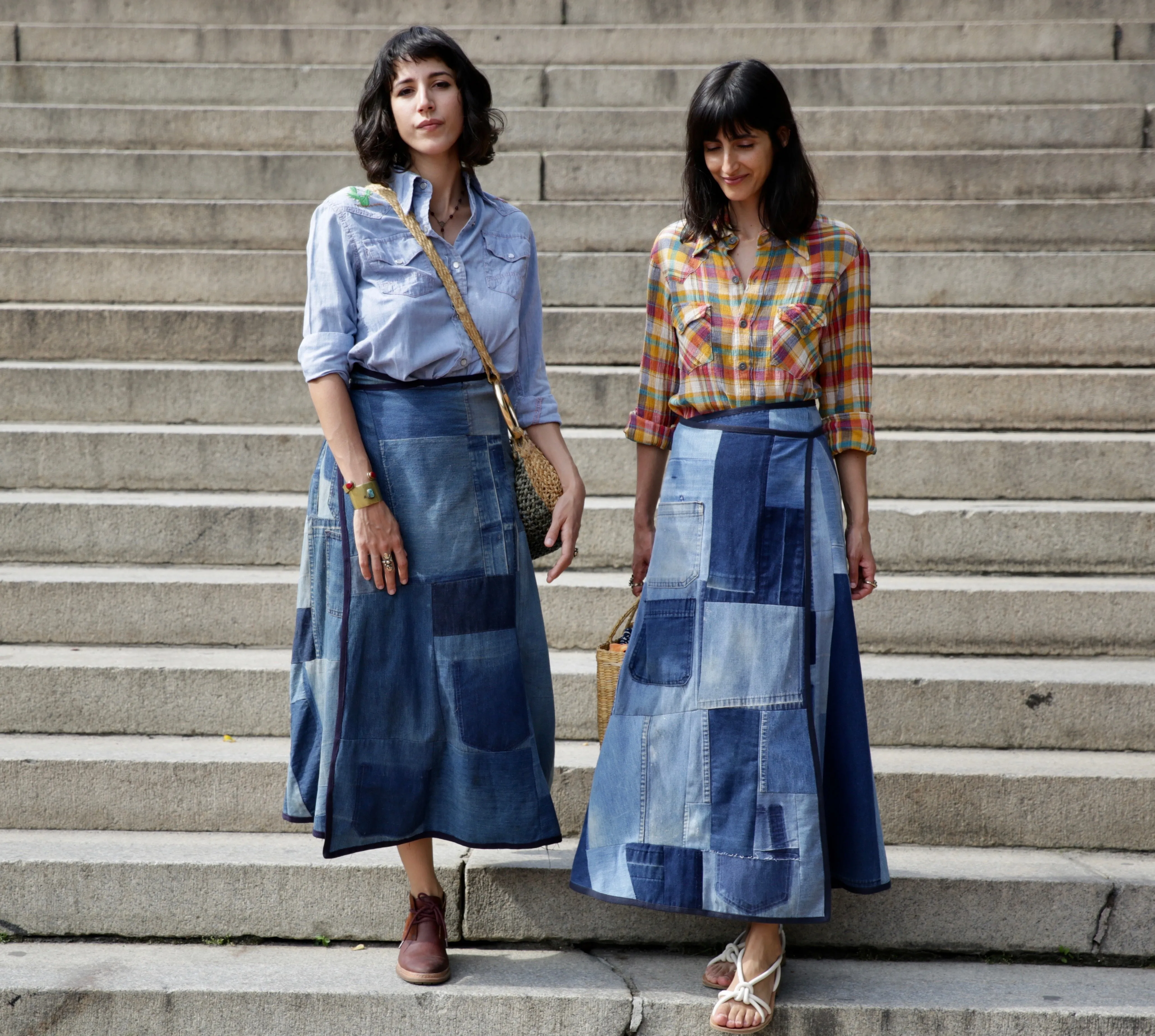Daniela Denim Patchwork Wrap-skirt