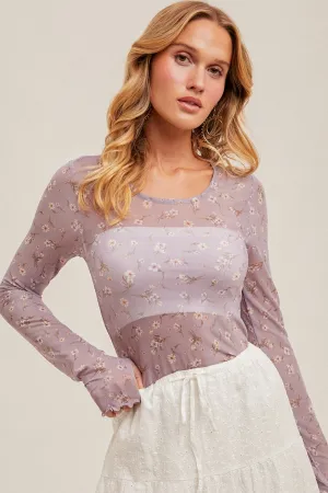 Ditsy Print Mesh Top
