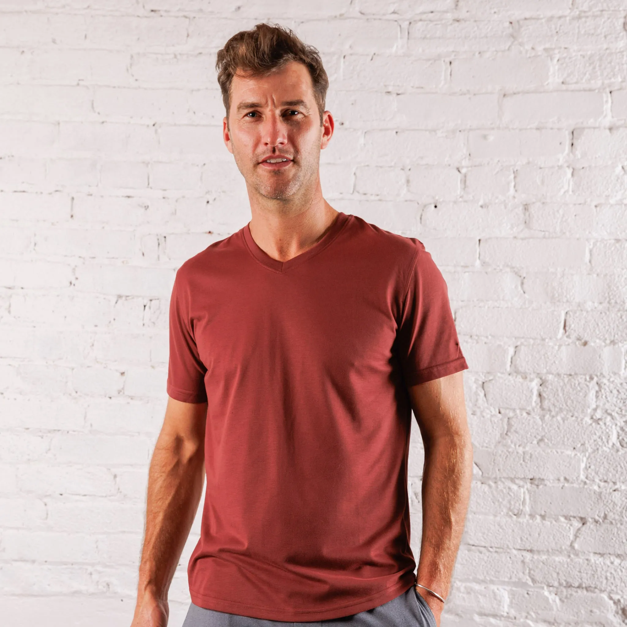 Everyday Tee with V-Neck in Crimson
