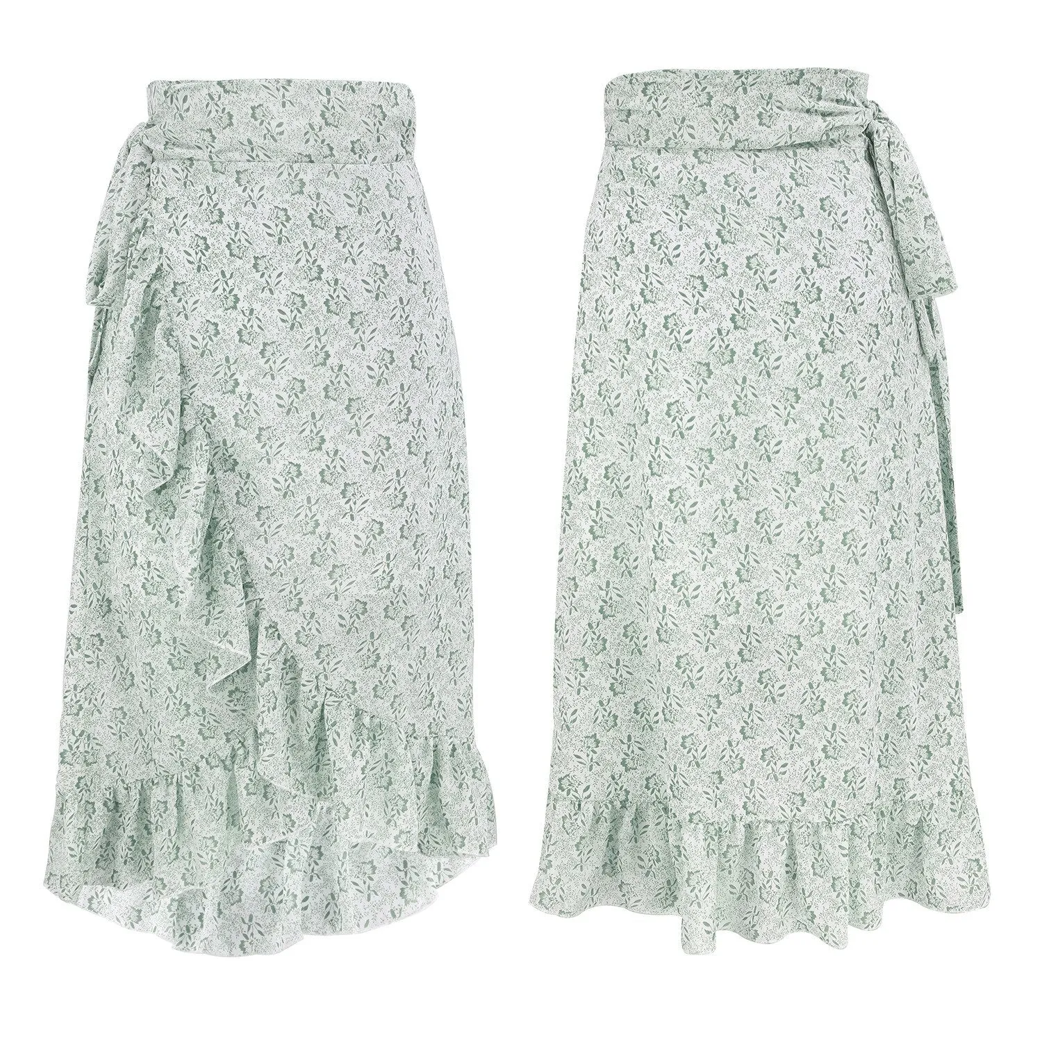 HUAYASX Long Skirts Irregular Floral Chiffon Skirt Women&#39;s Skirt Chiffon Ruffled Irregular Women Clothingd Flower Leaf Pattern