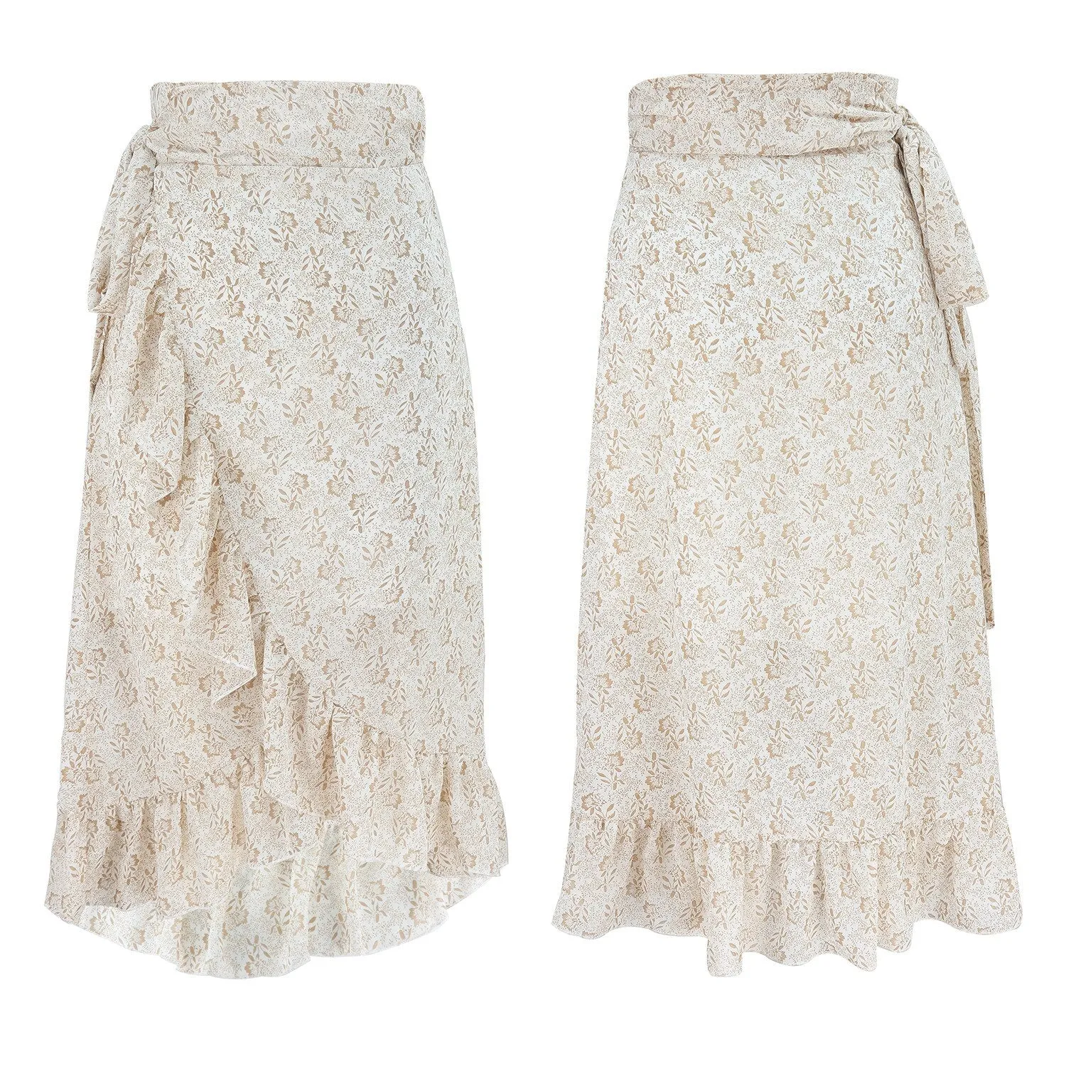 HUAYASX Long Skirts Irregular Floral Chiffon Skirt Women&#39;s Skirt Chiffon Ruffled Irregular Women Clothingd Flower Leaf Pattern