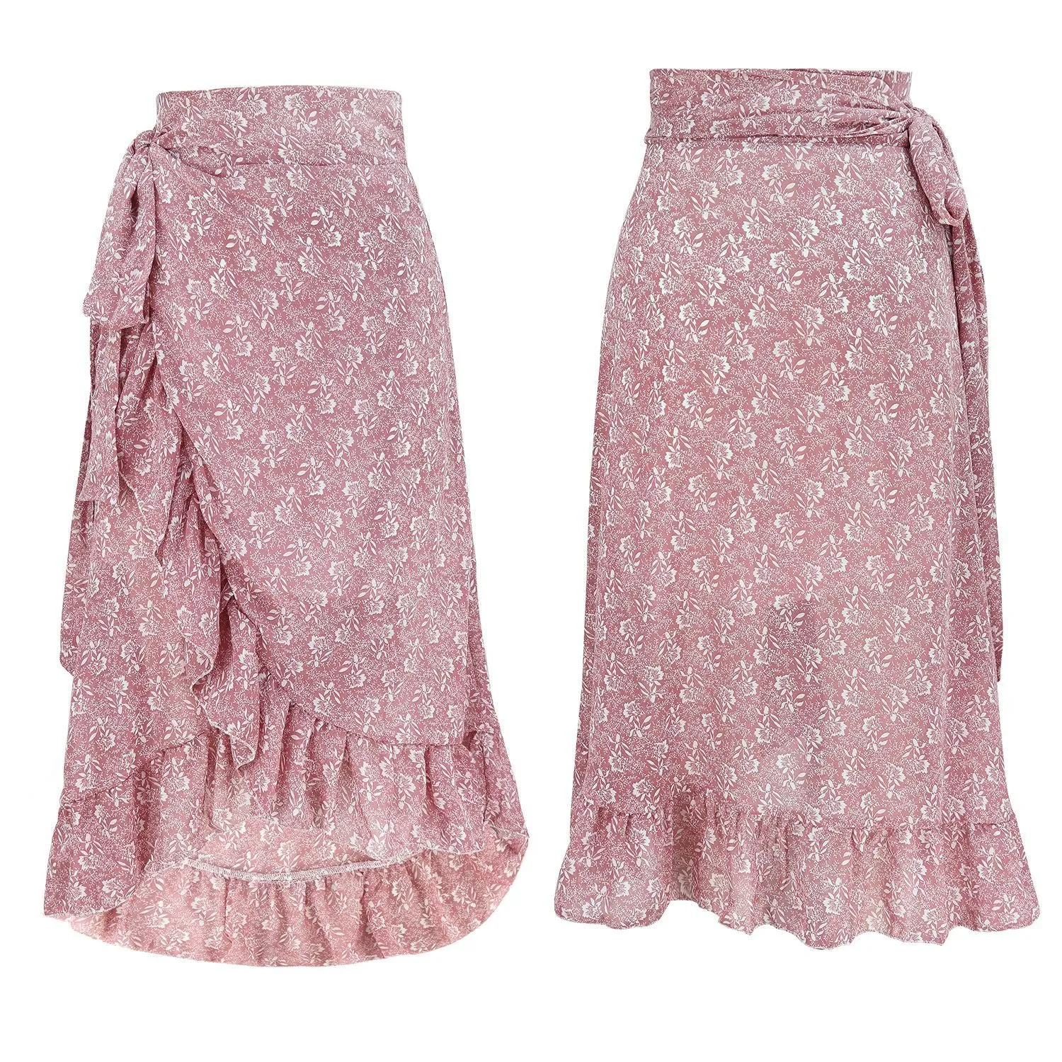 HUAYASX Long Skirts Irregular Floral Chiffon Skirt Women&#39;s Skirt Chiffon Ruffled Irregular Women Clothingd Flower Leaf Pattern