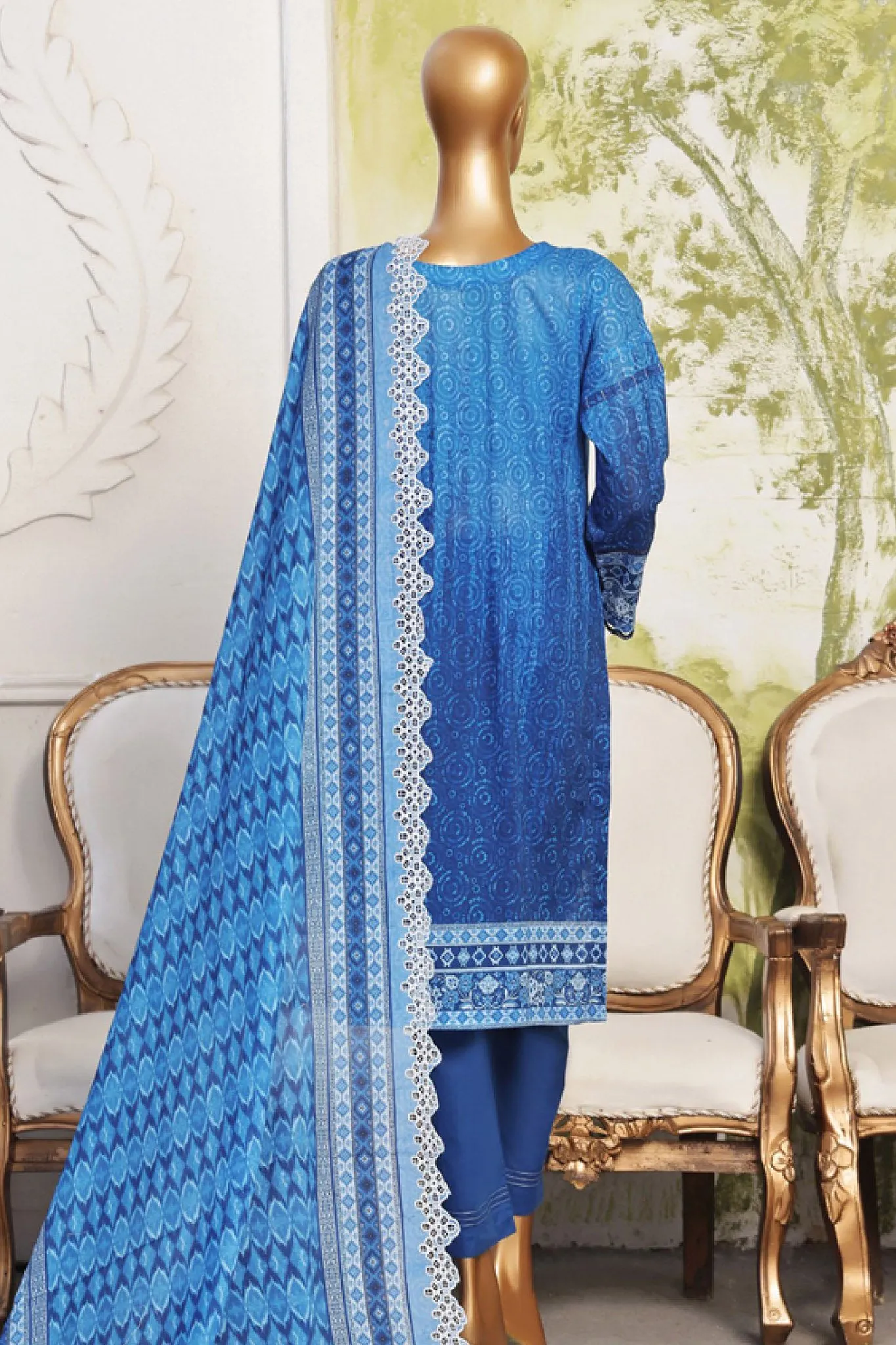 HZ Printkari Stitched 3 Piece Digital Printed & Emb Chikankari Lawn Collection'2024-PCL-401