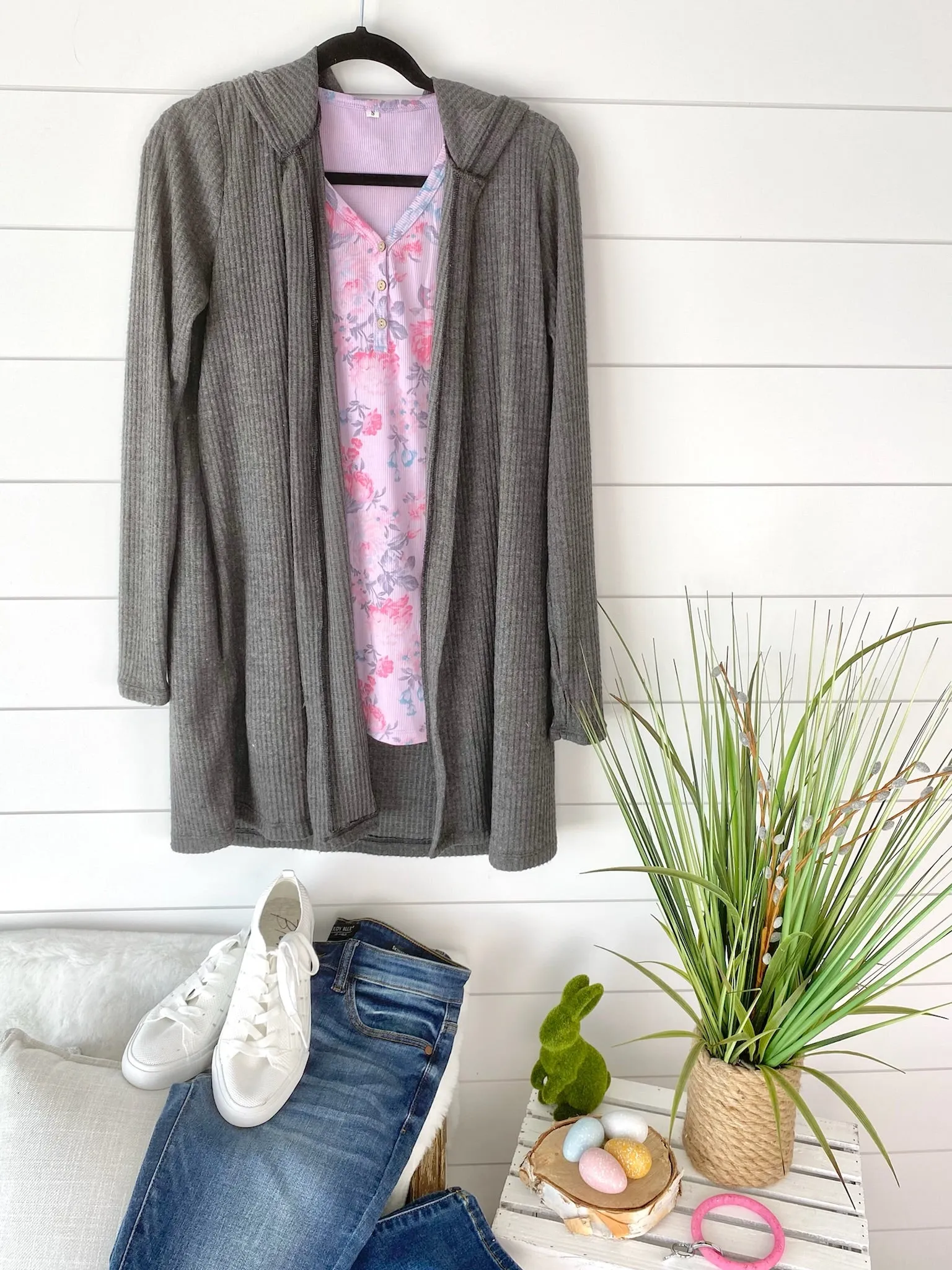 IN STOCK Claire Hooded Waffle Cardigan - Charcoal