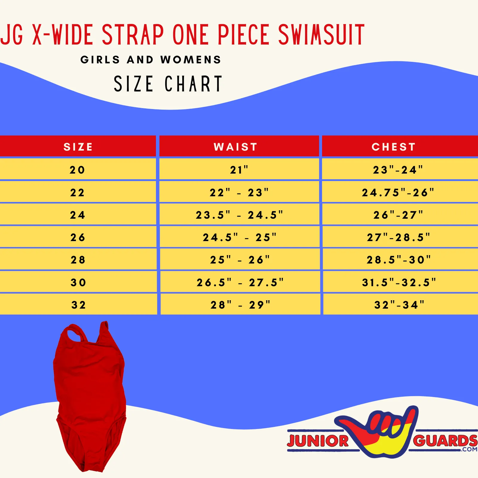 Junior Guard 1-Piece WIDE Strap Swimsuit Red (READ SIZING)