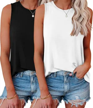 KKJ 2 Pack Womens Tank Tops 2025 Summer Beach Vacation Fashion Outfits Crew Neck Sleeveless Loose Fit Casual Shirts Clothes