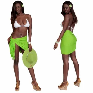 Lime Greem Half Pareo (Sarong) with Fringe