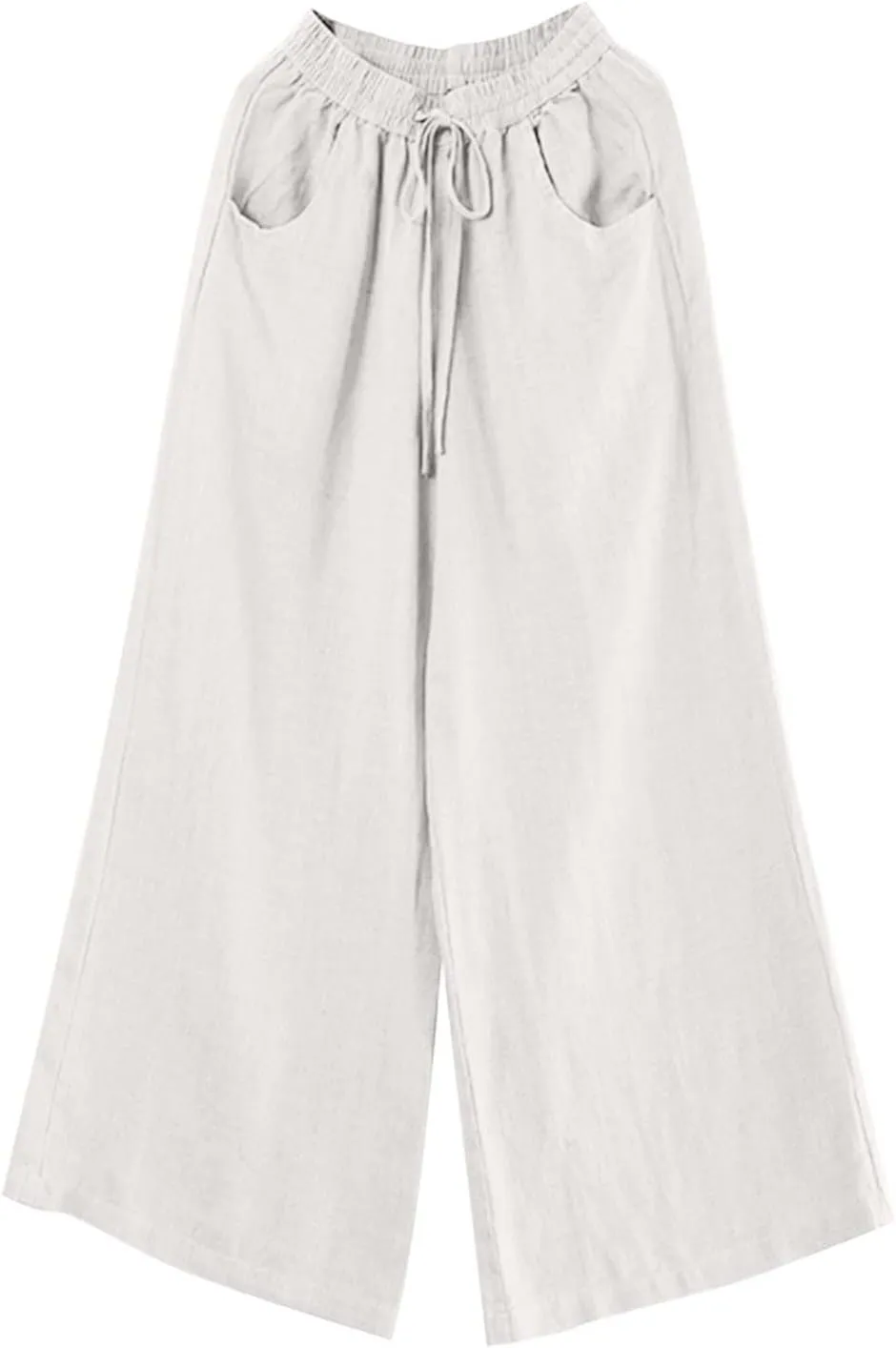 Linen Pants for Women Casual Loose Fit Flowy Wide Leg Pants Stretchy Straight Summer Beach Vacation Trousers with Pockets