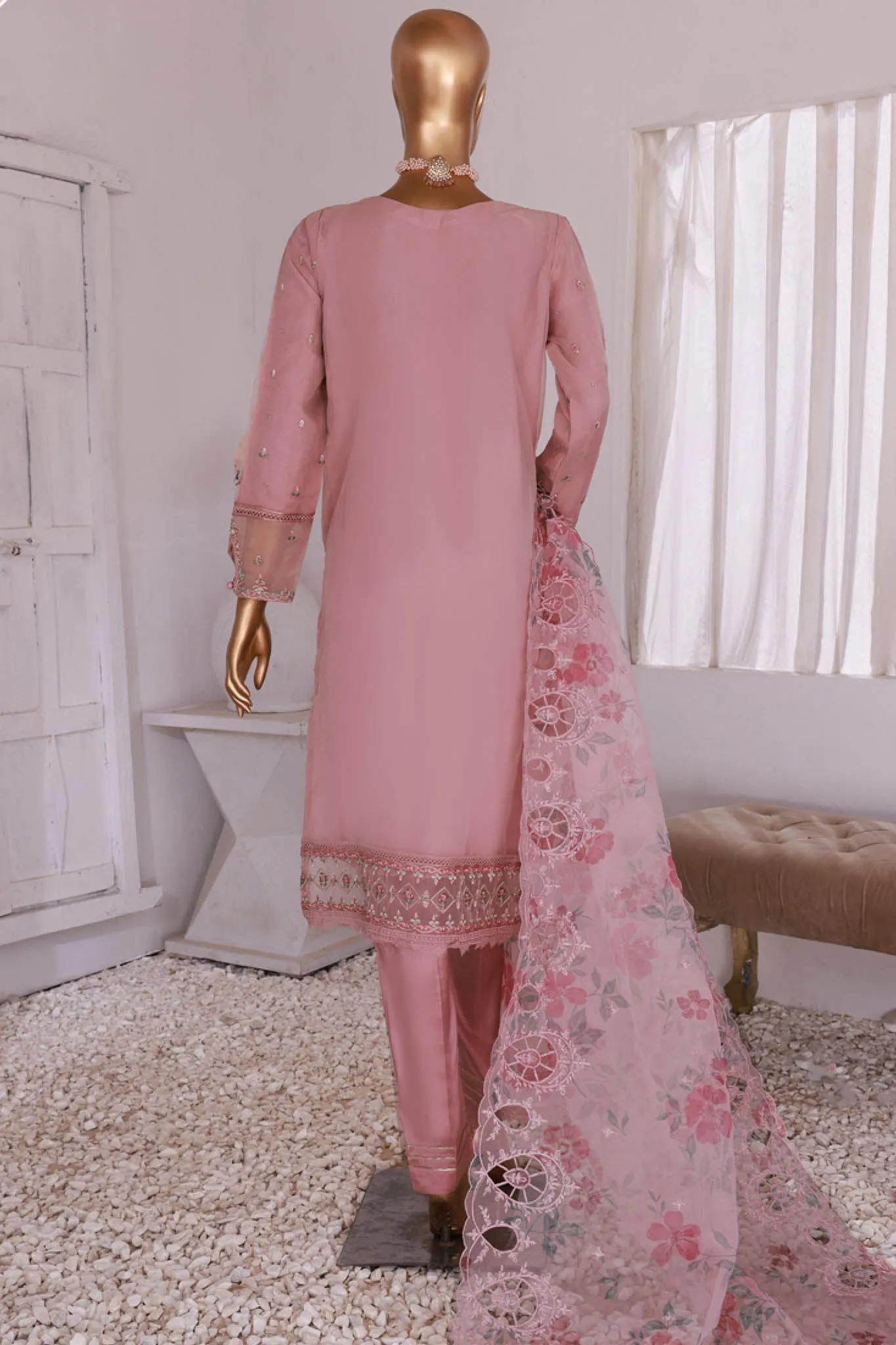 Luxe Pret By HZ Stitched 3 Piece Emb Organza Formals Collection'2024-HZK-161-Pink