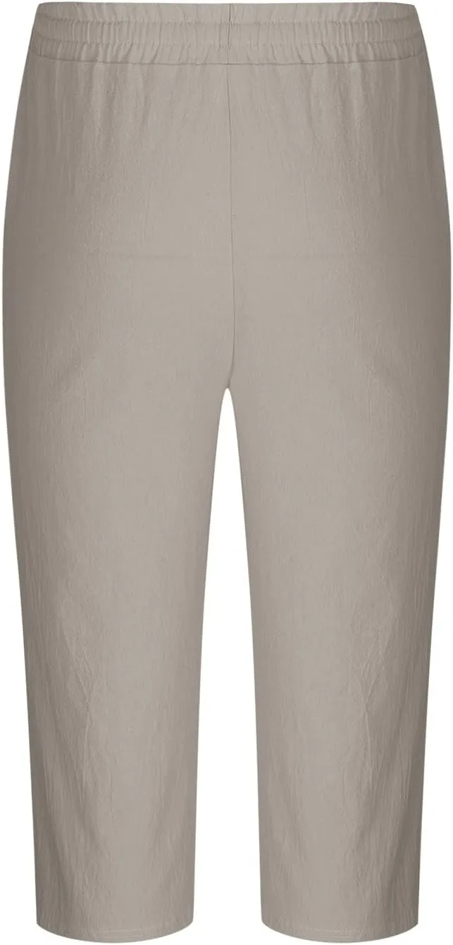 Men's Cotton Linen Cropped Trousers Mens Drawstring High Waist Capris Pants 3/4 Elasticated Waist Sweatpants