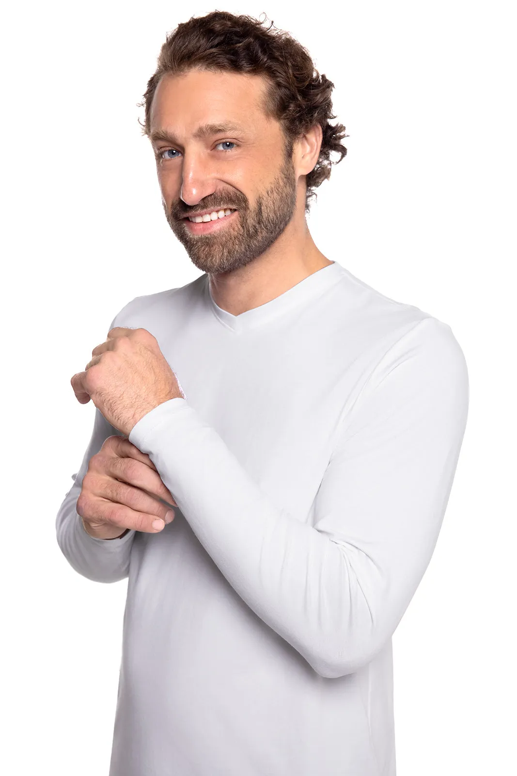 Men's Morada Everyday Long Sleeve V-Neck T-Shirt | White