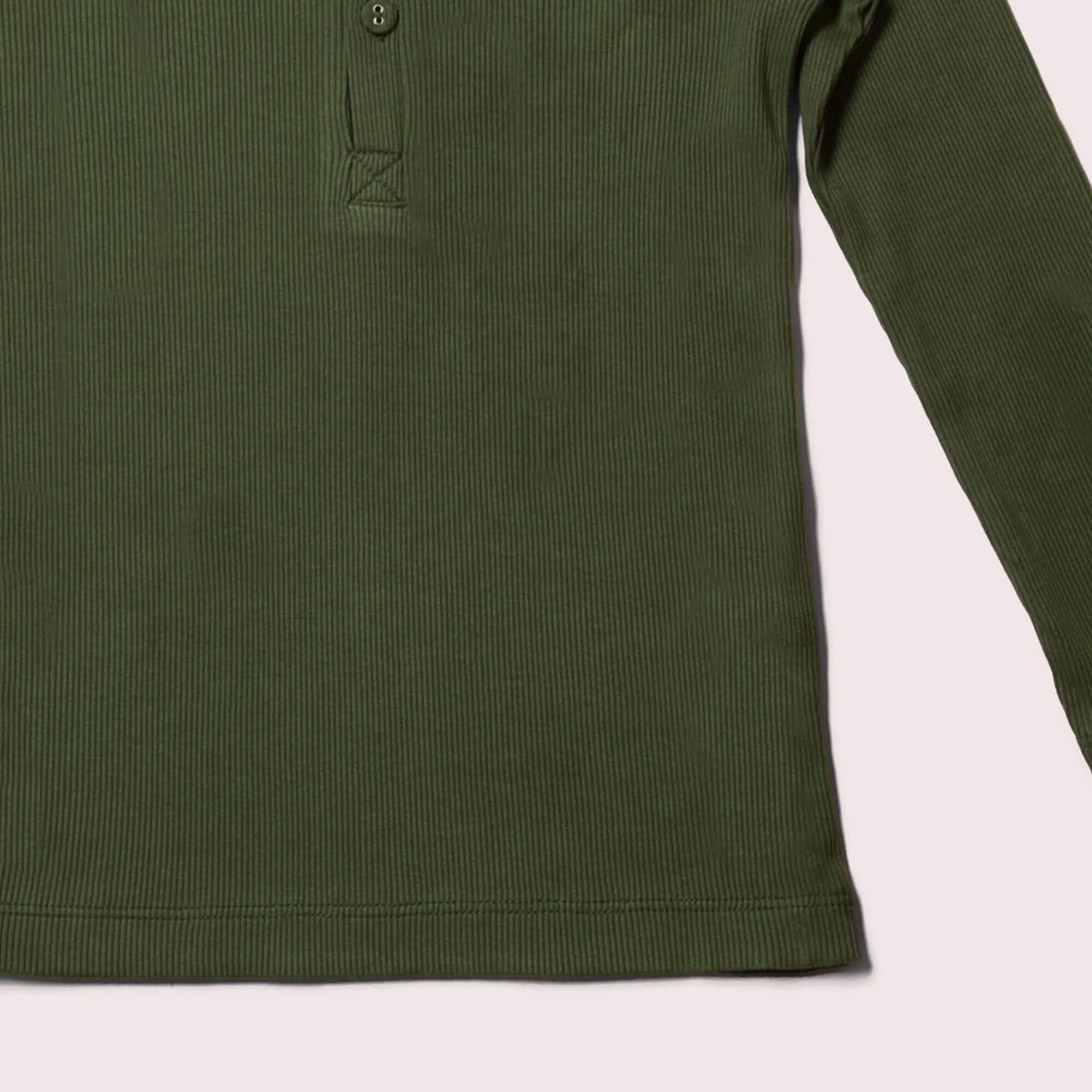 Olive Ribbed Long Sleeve Henley Top