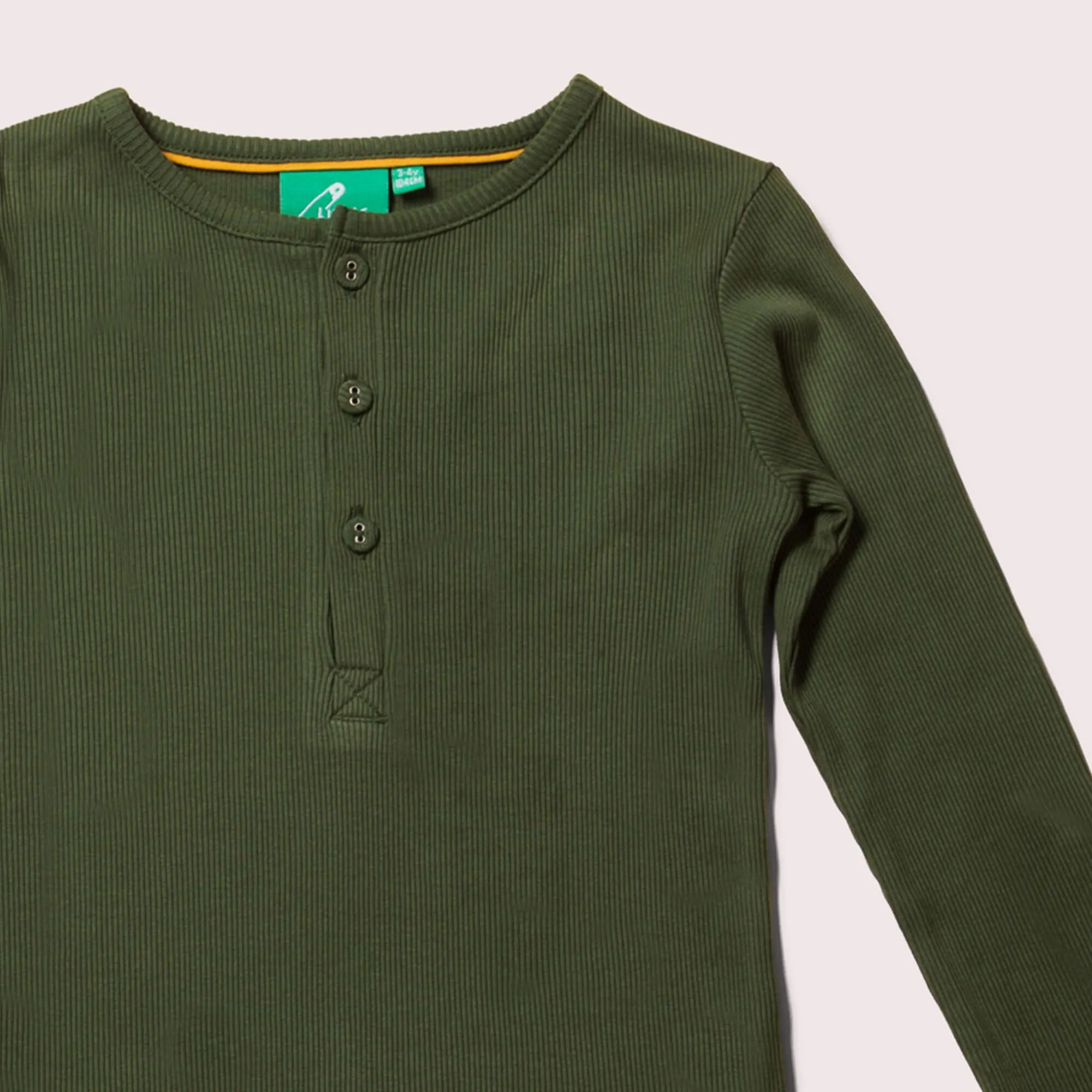 Olive Ribbed Long Sleeve Henley Top