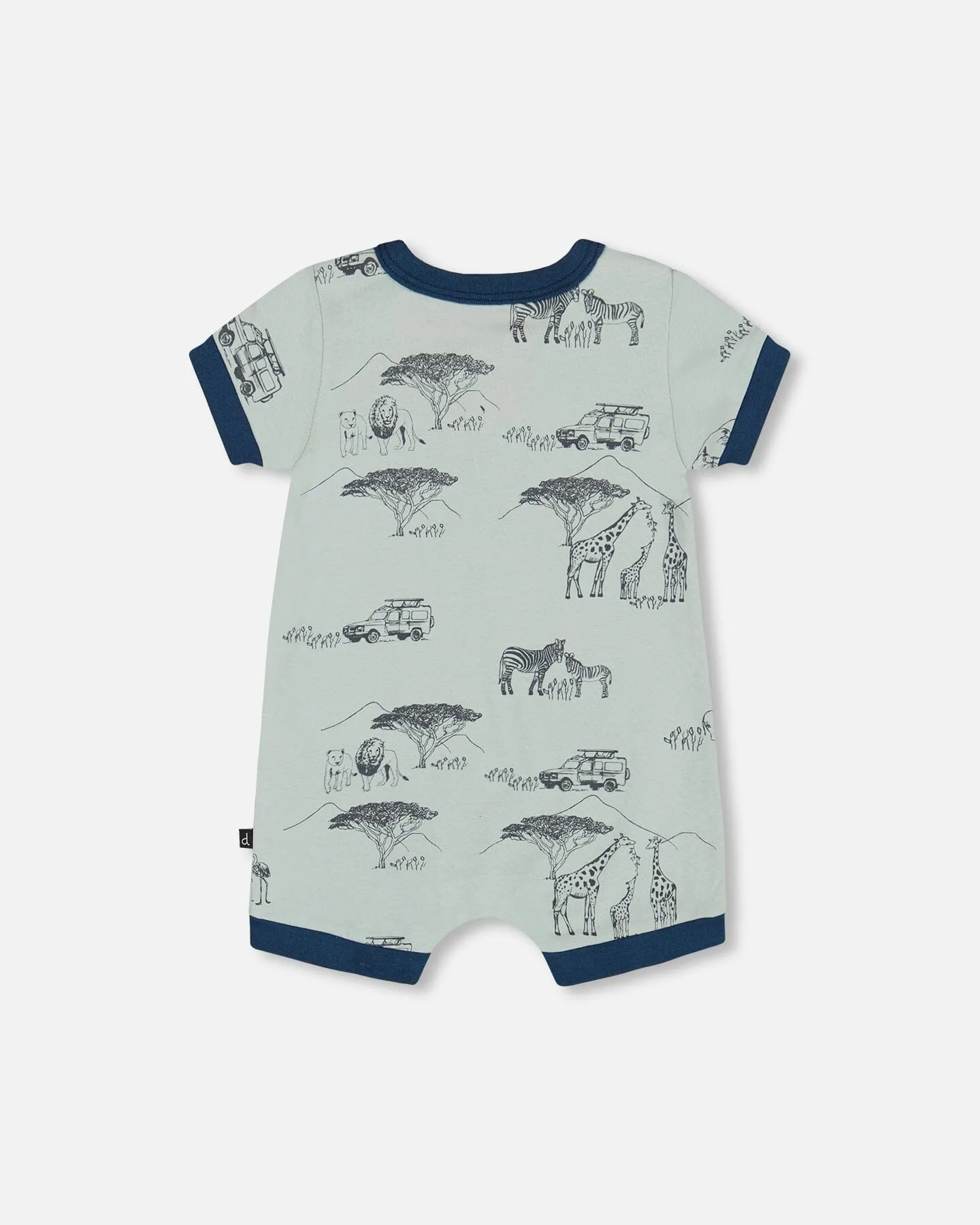 Organic Cotton Romper Sage With Printed Jungle