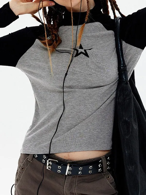 Raglan Sleeve Grunge Trendy Wing Print Crop Top