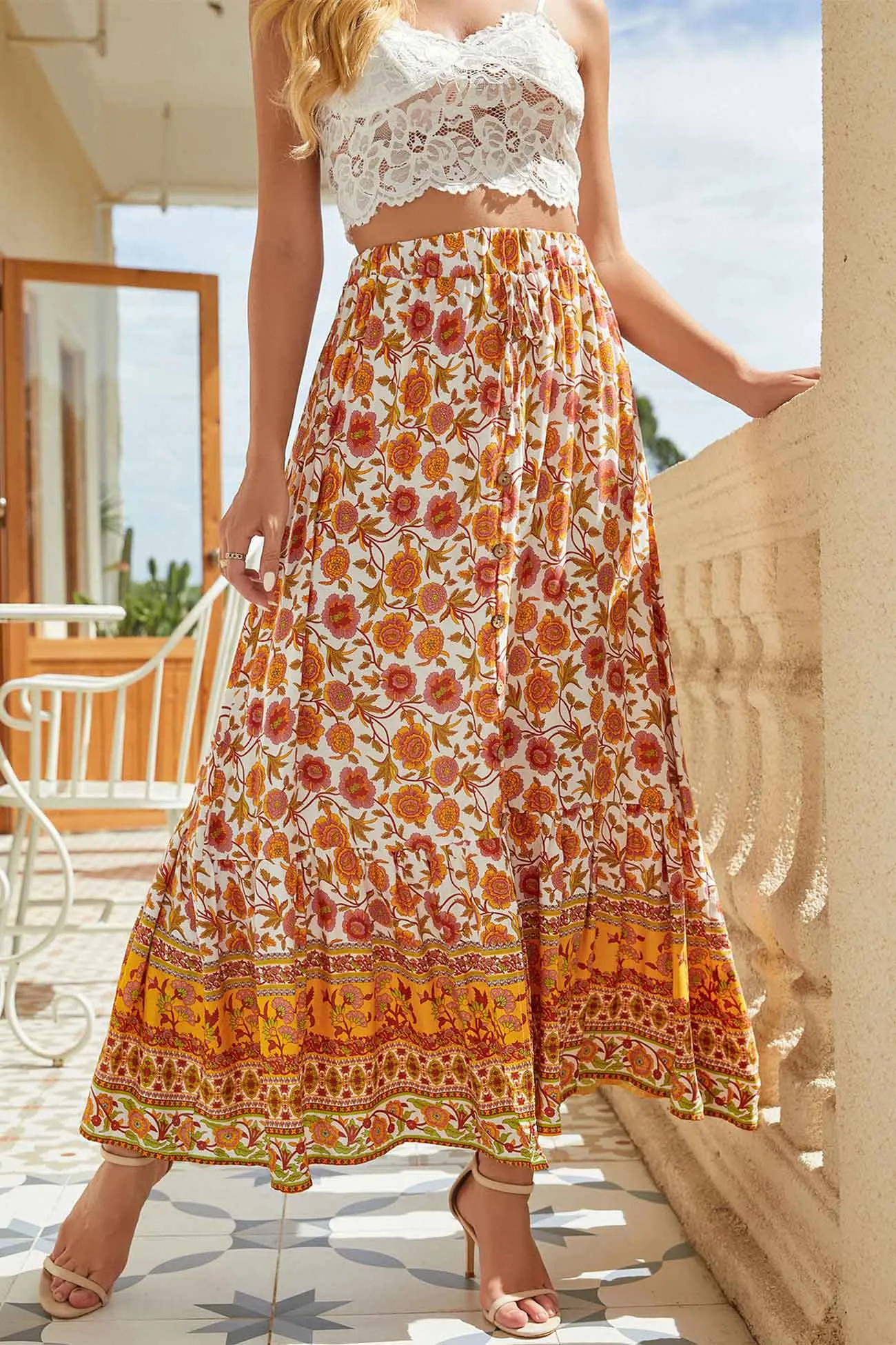 TastyHottie - Bohemian Floral Print Midi Skirt