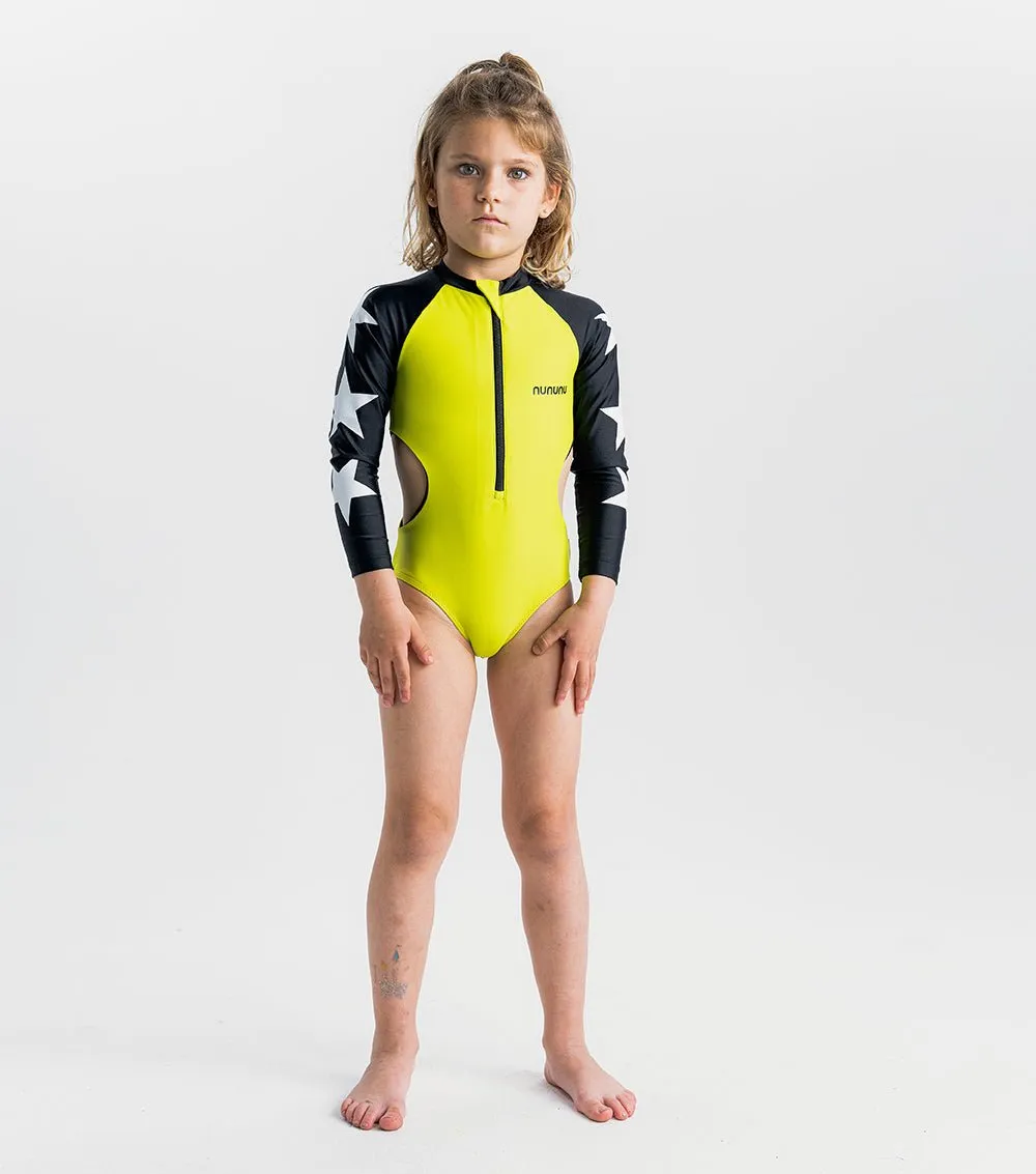 TRIPLE STAR CUTOUT RASH GUARD ONE PIECE SWIMSUIT