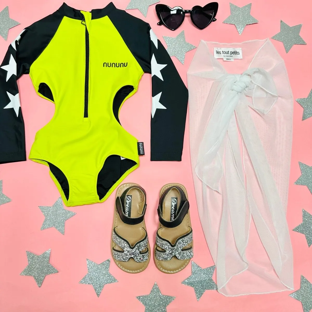 TRIPLE STAR CUTOUT RASH GUARD ONE PIECE SWIMSUIT