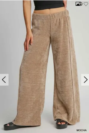 Umgee Slip on Pants with Raw Edge Detail, Mocha
