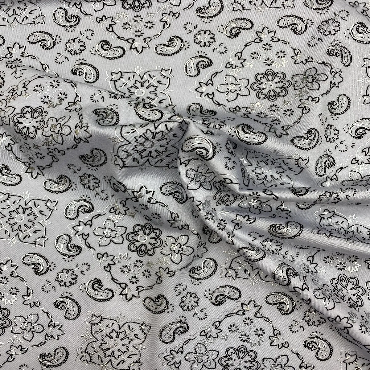 White Bandana Paisley Spandex Fabric