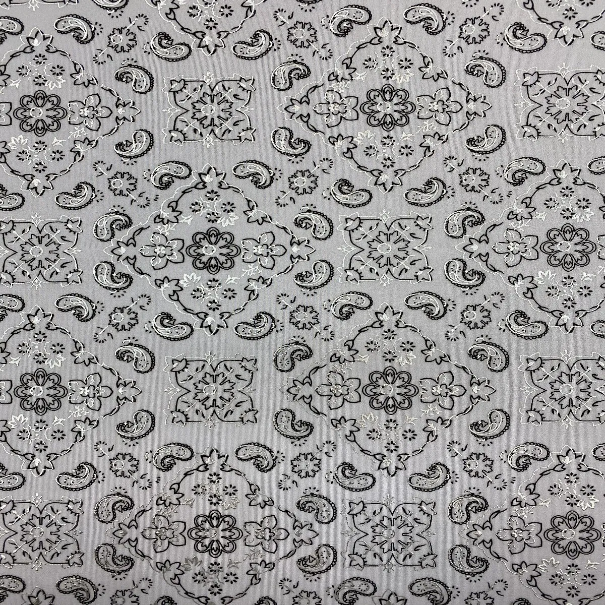 White Bandana Paisley Spandex Fabric