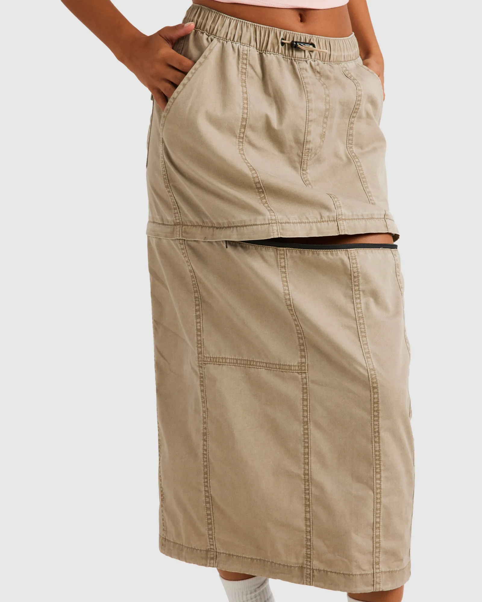 Womens Stowaway Zip Off Midi Skirt
