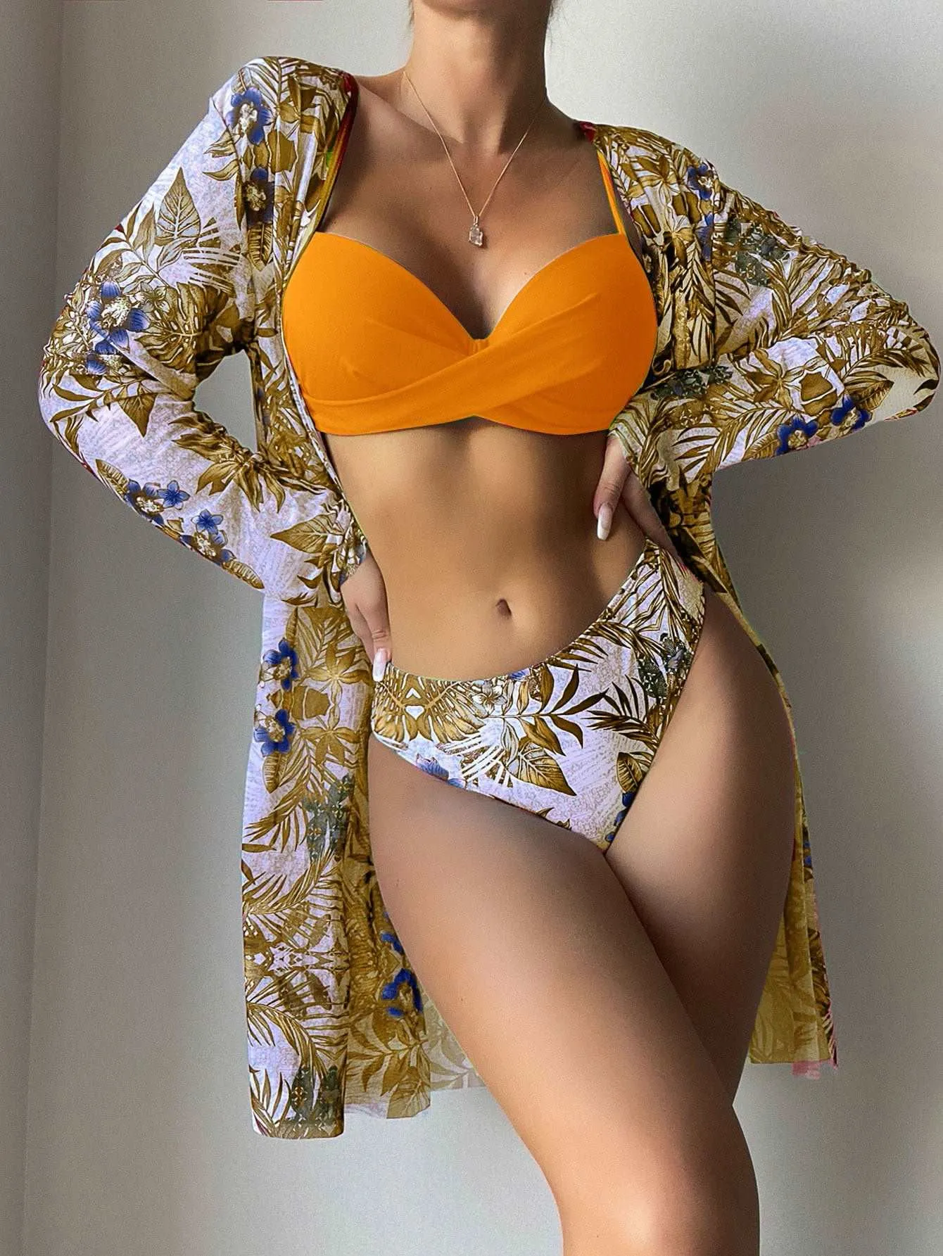 Women's Top, Pants and Cover-up Robe Three-piece Swimsuit
