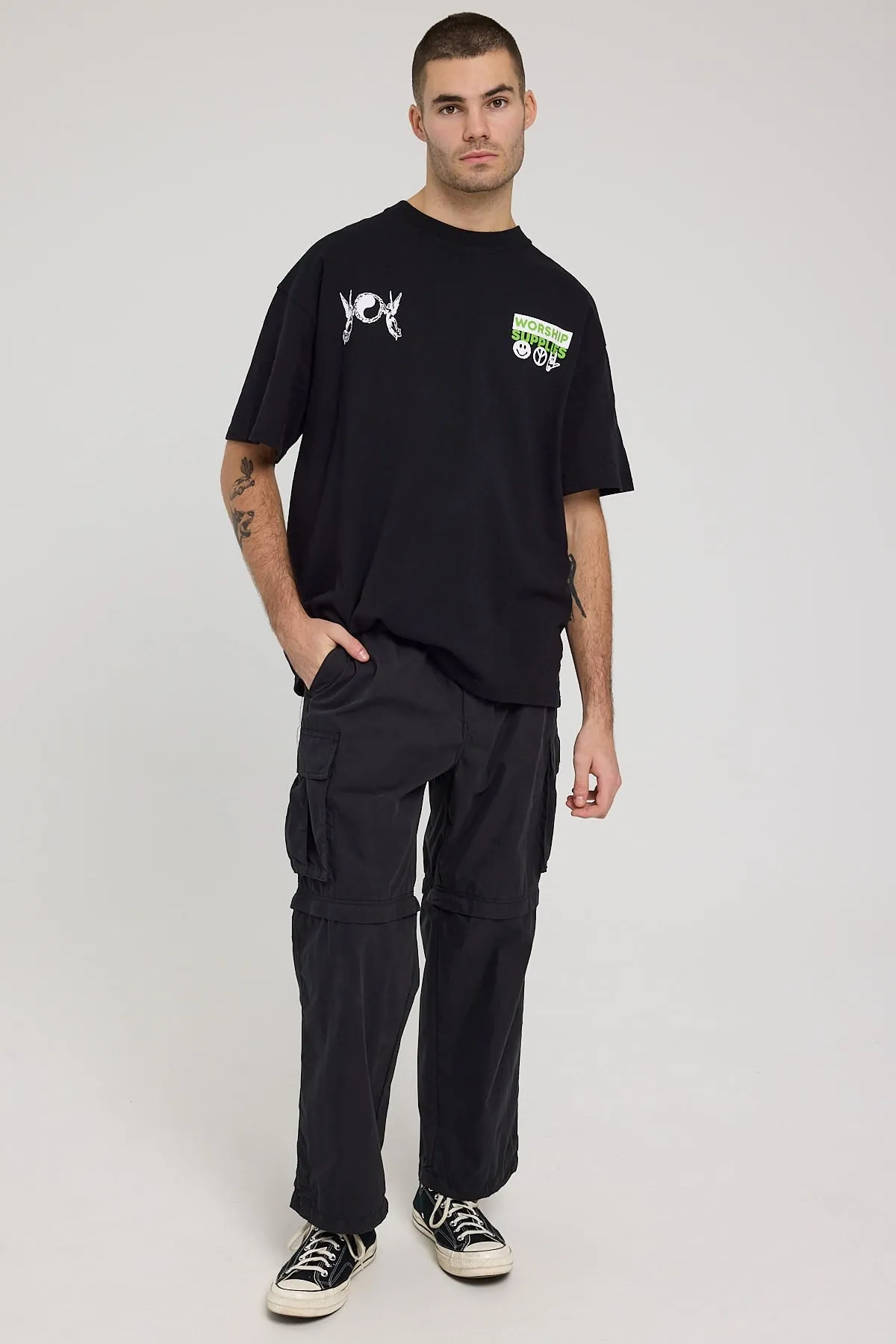 Worship Deliverance Zip Off Nylon Cargo Pant Washed Black