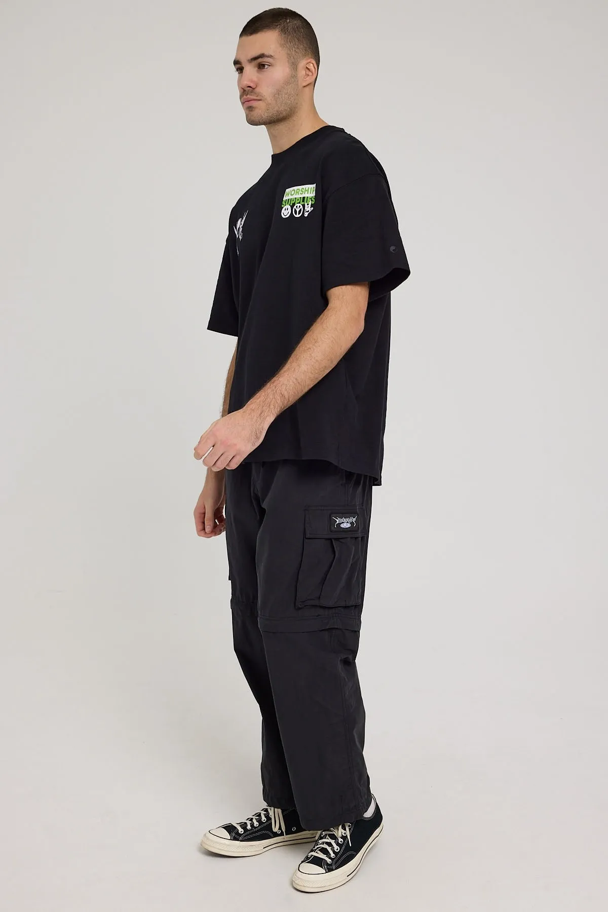 Worship Deliverance Zip Off Nylon Cargo Pant Washed Black
