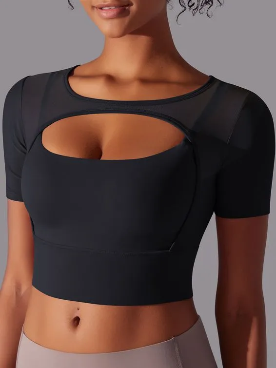 ZASUWA Female Sexy Mesh Hollow Out Breathable Short Sleeves
