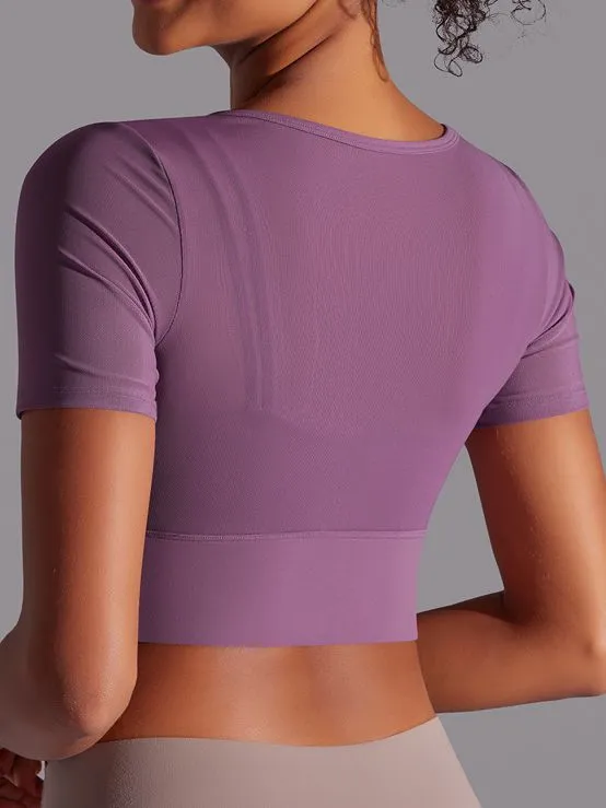ZASUWA Female Sexy Mesh Hollow Out Breathable Short Sleeves