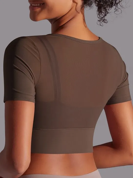 ZASUWA Female Sexy Mesh Hollow Out Breathable Short Sleeves