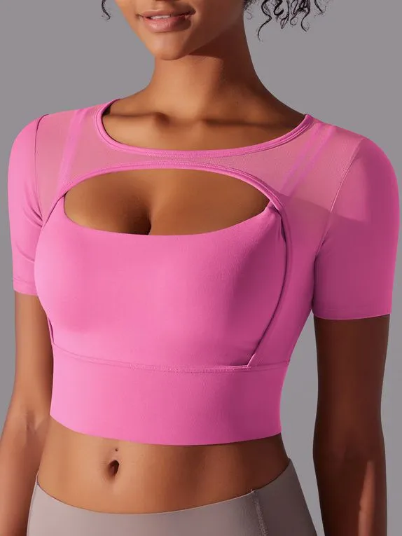 ZASUWA Female Sexy Mesh Hollow Out Breathable Short Sleeves